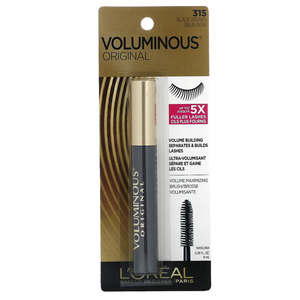 L'Oréal, Voluminous, оригинальная тушь для ресниц, оттенок 315 черно-коричневый, 8 мл (0,28 жидк. унции)