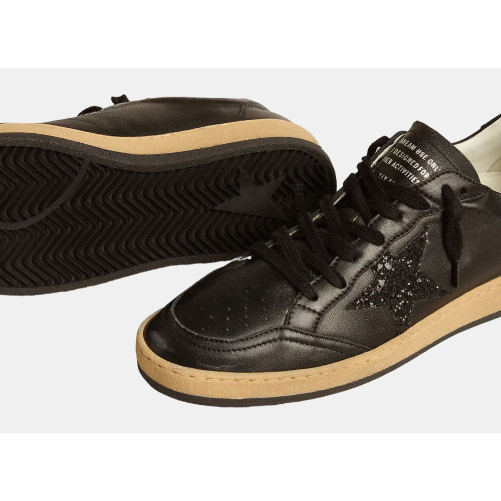 Women’s Golden Goose Ball Star Black nappa with Black glitter star and Suede heel tab