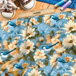 Ткань премиум сатин птицы в цветах
