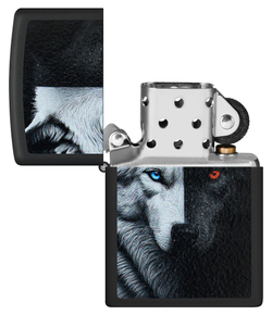 Зажигалка ZIPPO Two Wolves с покрытием Black Matte, латунь/сталь, черная, 38x13x57 мм, шт