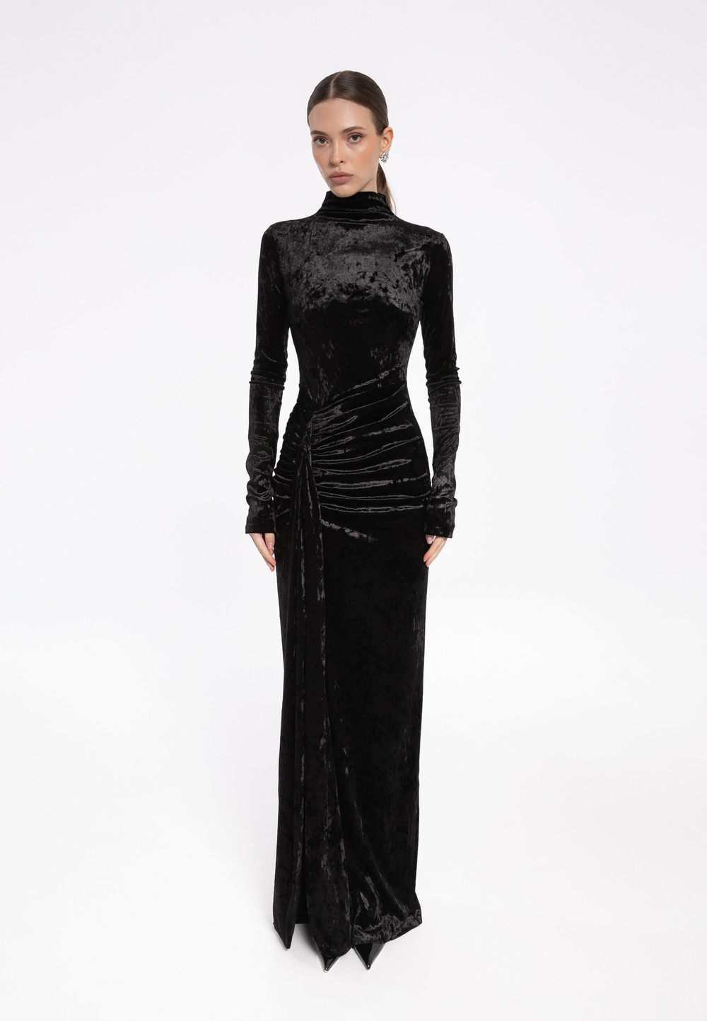 «SCULPTING velvet dress» Платье из эластичного бархата с разрезом