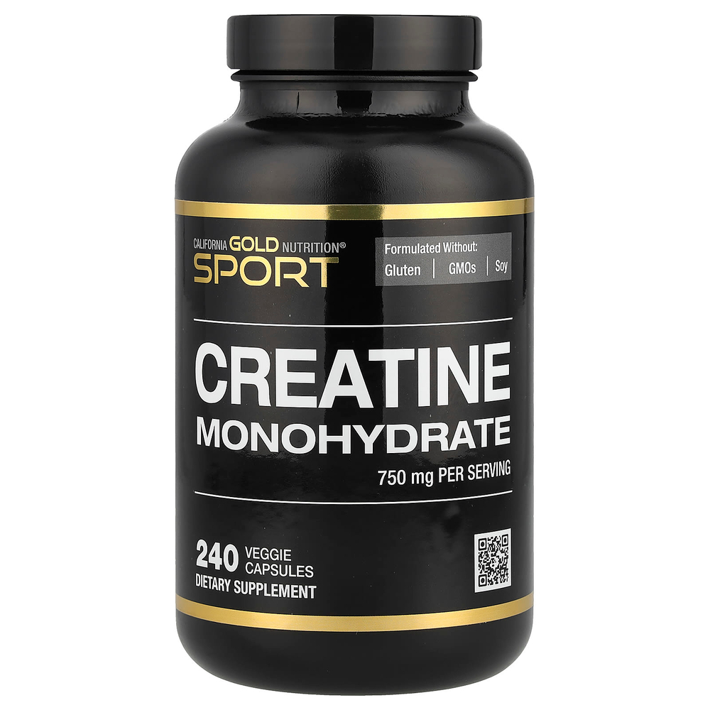 California Gold Nutrition, Sport, чистый моногидрат креатина, без вкусовых добавок, 750 мг, 240 растительных капсул