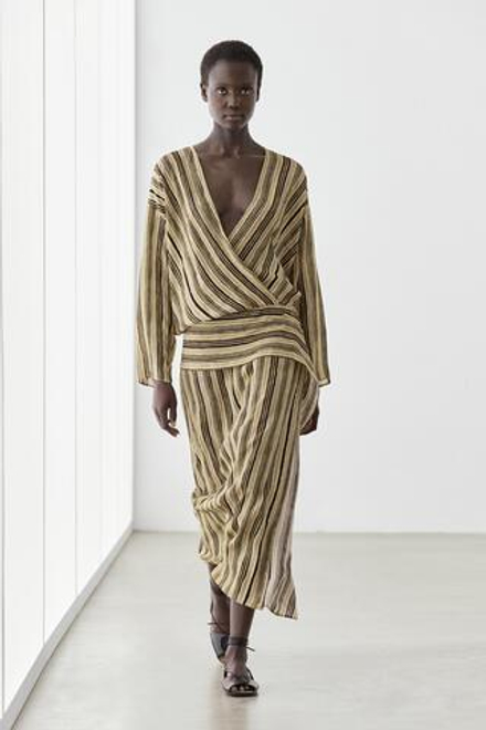 Massimo Dutti Платье миди в полоску, пастельно-желтый