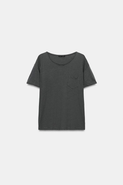 ZARA ХЛОПКОВАЯ ФУТБОЛКА С КАРМАНОМ, АНТРАЦИТОВО-СЕРЫЙ