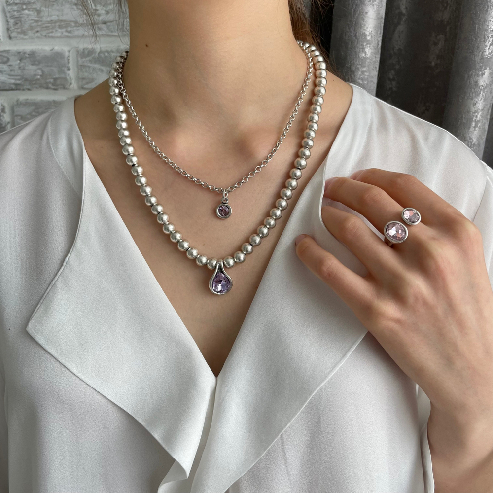 Кольцо несмыкаемое с двумя нежно-розовыми кристаллами Swarovski, Турция