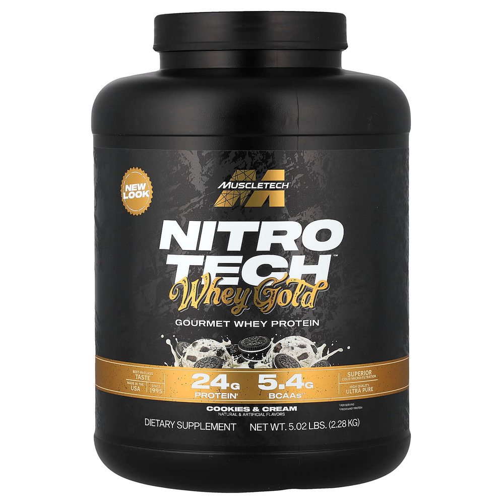 MuscleTech, Nitro-Tech™ 100% Whey Gold, сывороточный протеин, печенье и сливки, 2,27 кг (5 фунтов)
