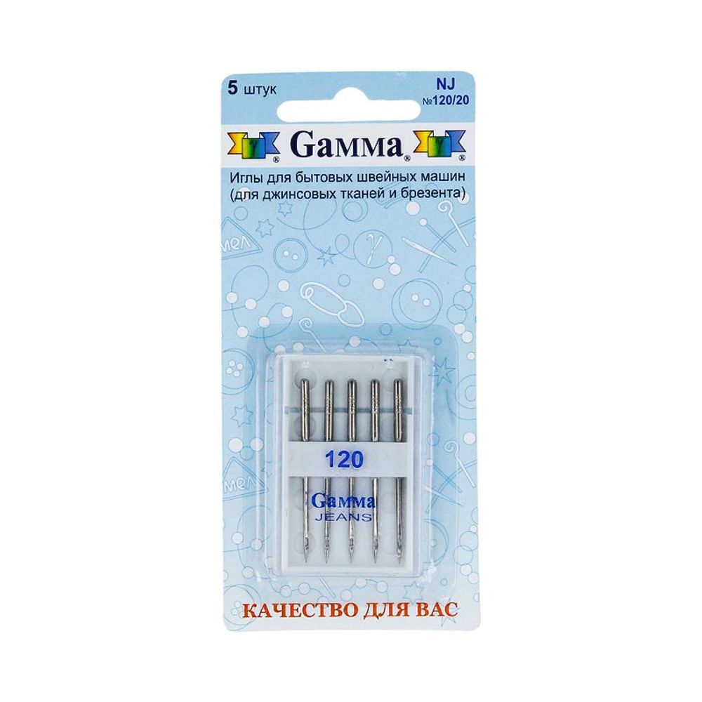 Иглы для швейных машин для джинсы 130/705 H, №120, 5 игл, М, Gamma NJ №120