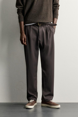 ZARA БРЮКИ RELAXED FIT СО СКЛАДКАМИ, КОРИЧНЕВЫЙ
