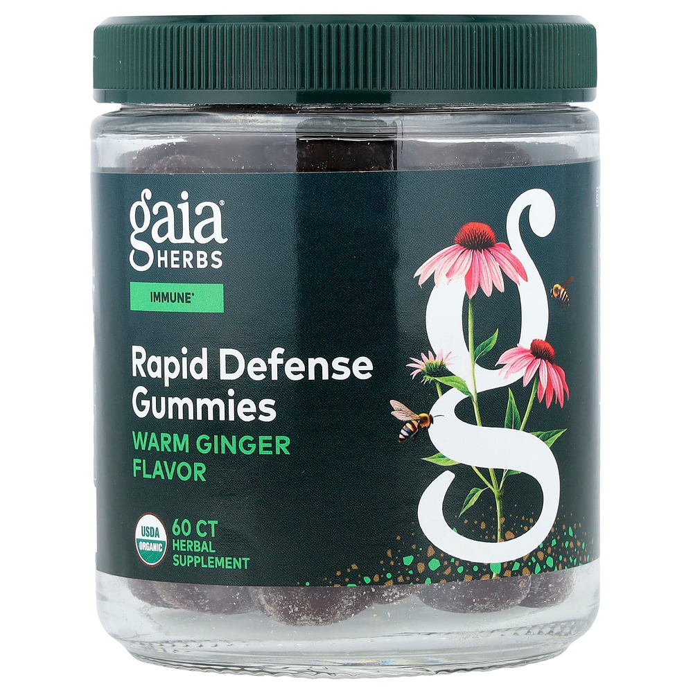 Gaia Herbs, Rapid Defense, жевательные таблетки, со вкусом имбиря, 60 шт.