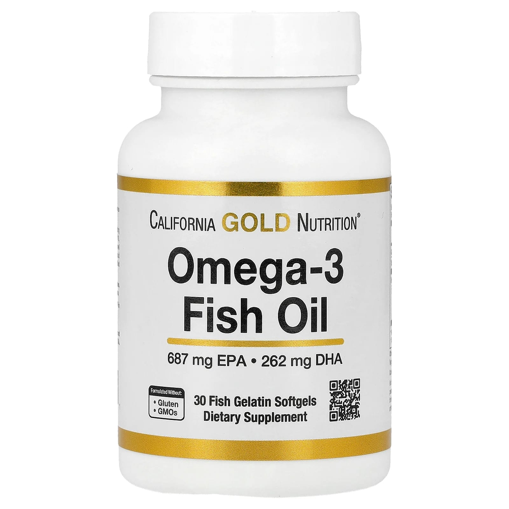 California Gold Nutrition, рыбий жир с омега-3, 30 капсул из рыбьего желатина (1250 мг в 1 капсуле)
