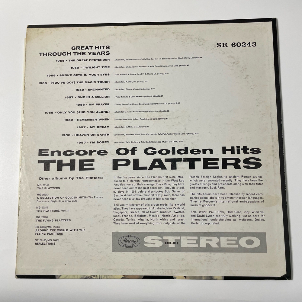 Винтажная виниловая пластинка LP The Platters Encore Of Golden Hits (США 1960)