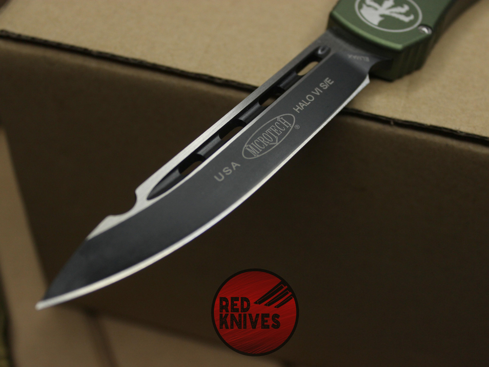 Нож Microtech Halo 6 S/E - зеленая рукоять , клинок черный