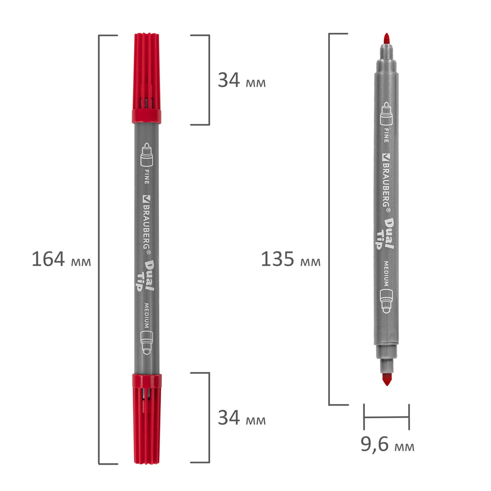 Фломастеры двусторонние BRAUBERG "PREMIUM" "DUAL-TIP", 10 шт., 10 цветов, два наконечника, картонная коробка с европодвесом, 151946