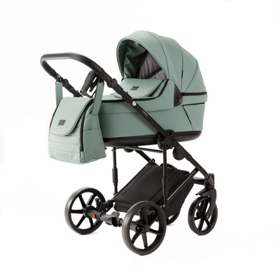 Детская универсальная коляска Adamex Locco Deluxe LL-SA20 (2в1) Серо-зеленая экокожа