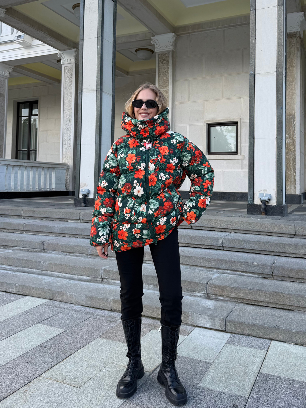 Пуховик Рокет принт черный