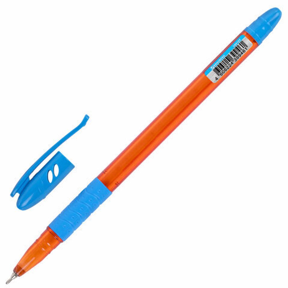 Ручка шариковая масляная с грипом BRAUBERG GLASSY SKY BLUE, 1шт, СВЕТЛО-СИНЯЯ, узел 0,7 мм, линия письма 0,35 мм, 144107