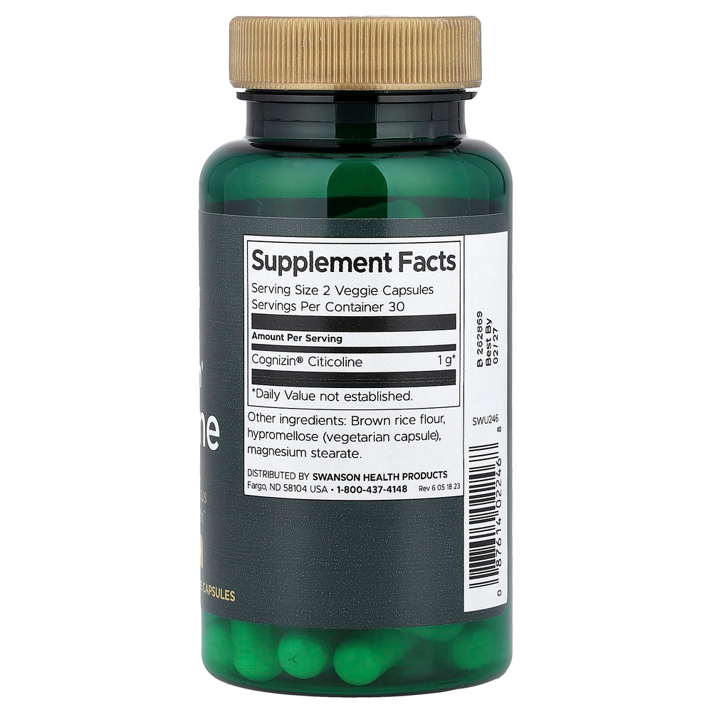 Swanson Vitamins, Cognizin®, цитиколин, 60 вегетарианских капсул (500 мг в 1 капсуле)