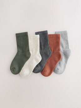 Носки хлопковые для мальчика Next AL9-441, 5 шт., Хаки, Серый, Кирпичный