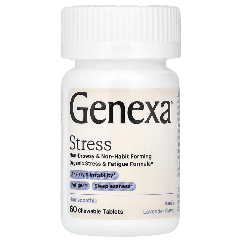 Genexa, Stress, органическая формула против стресса и усталости, ваниль и лаванда, 60 жевательных таблеток