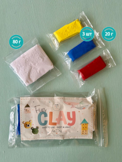 Глина полимерная самозатвердевающая FAN Clay by DECO Белая 80 гр, цветные по 20 гр