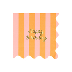 Салфетки большие цветные в полоску "С Днем Рождения" [Happy Birthday] 16 шт. (16,5 х 16,5 см)