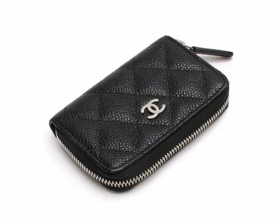 Кошелек для карт и монет для женщин Chanel на молнии черный