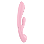 Розовый двусторонний вибратор-кролик 13см Satisfyer Triple Oh
