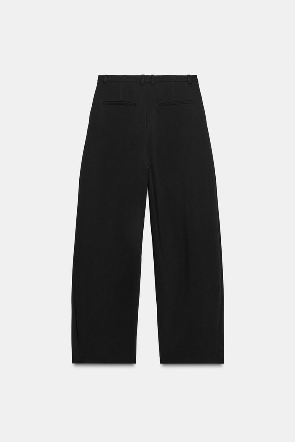 ZARA БРЮКИ BARREL С ЗАЩИПАМИ, ЧЕРНЫЙ