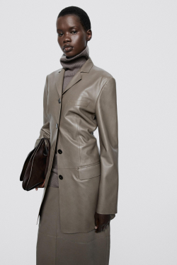 Massimo Dutti Блейзер из кожи наппа- Limited Edition, коричневый