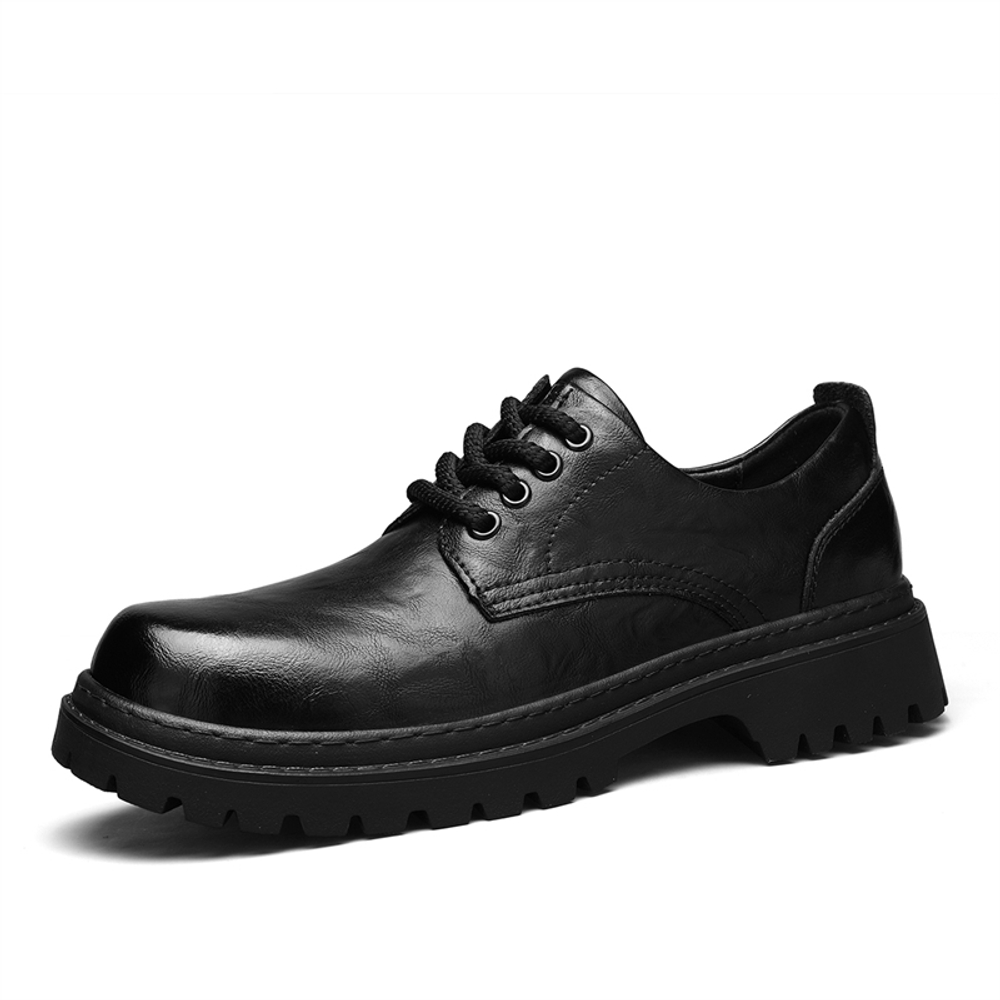 XIBUGONGYANG Casual Leather Shoes Men"s Low top Black/Dark Brown