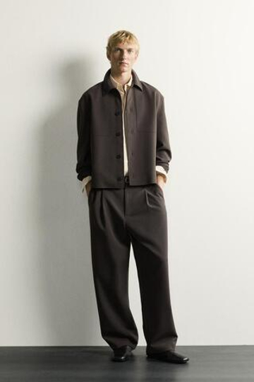 ZARA БРЮКИ RELAXED FIT СО СКЛАДКАМИ, СЕРО-КОРИЧНЕВЫЙ