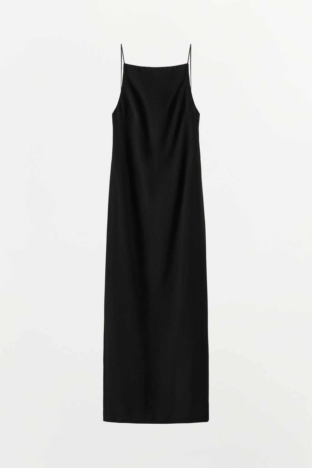 ZARA ДЛИННОЕ ПЛАТЬЕ ИЗ СМЕСОВОЙ ВИСКОЗЫ НА БРЕТЕЛЯХ, ЧЕРНЫЙ