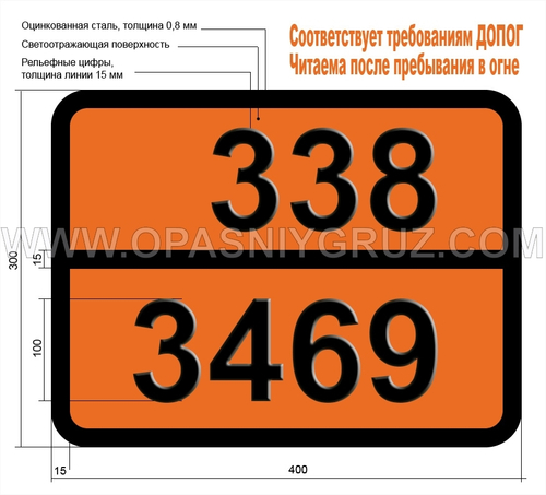 Табличка Опасный груз 338-3469 КРАСКА ЛЕГКОВОСПЛАМЕНЯЮЩАЯСЯ КОРРОЗИОННАЯ