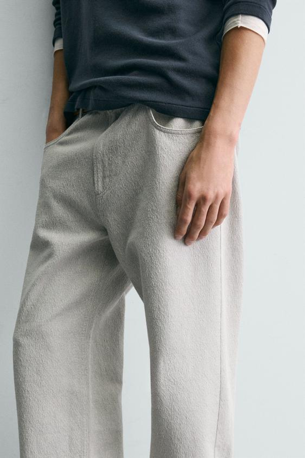ZARA БРЮКИ STRAIGHT FIT ЖАККАРД, СЕРЫЙ