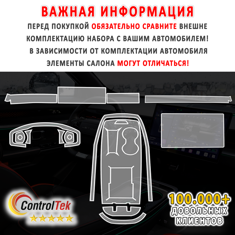Jetour Dashing (2023) - комплект защитных пленок 4 в 1. Пленка защитная ControlTek HYBRID со слоем TOP COAT. Толщина: 6 mil. (175 мкм.)
