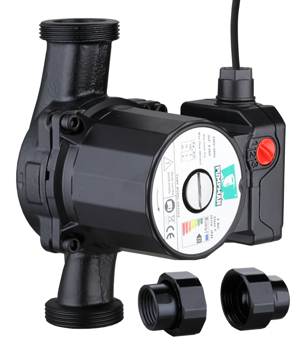 Циркуляционный насос TRS25/6(Pmax-100Вт, Hmax-6м, Qmax-40л/мин, 180мм, с гайками и кабелем)