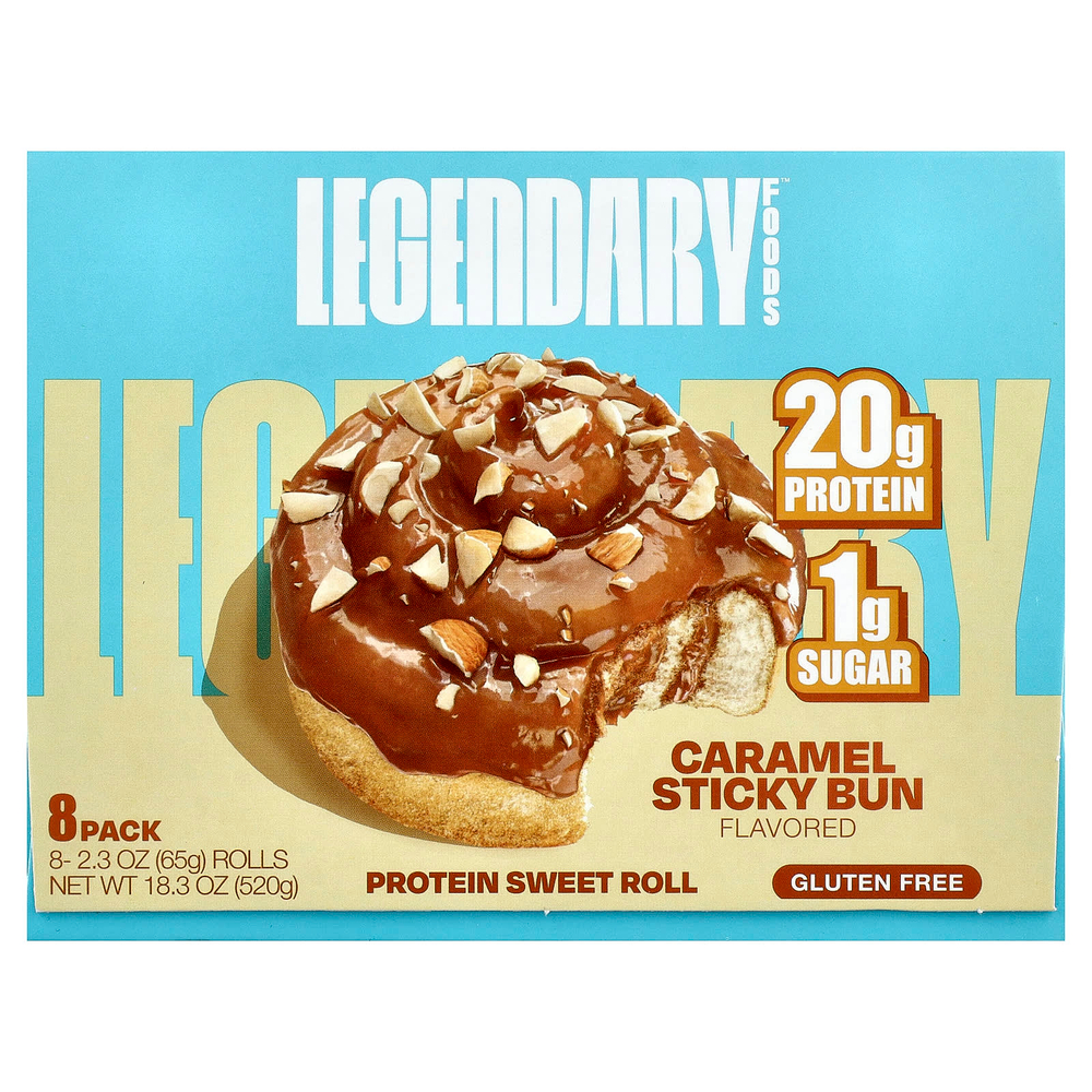 Legendary Foods, протеиновая булочка, липкая булочка с карамелью, 8 шт. по 65 г (2,3 унции)