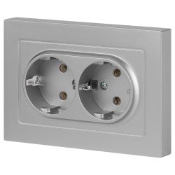Розетка Intro Accent 6-205-03 двойная с заземлением 2X2P+E Schuko 16А-250В IP20 СУ AL/CU алюминий | Intro