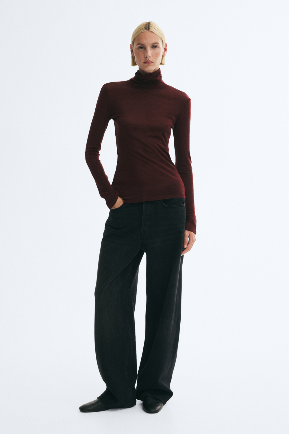 Шерстяной топ с воротником-водолазкой - H&M