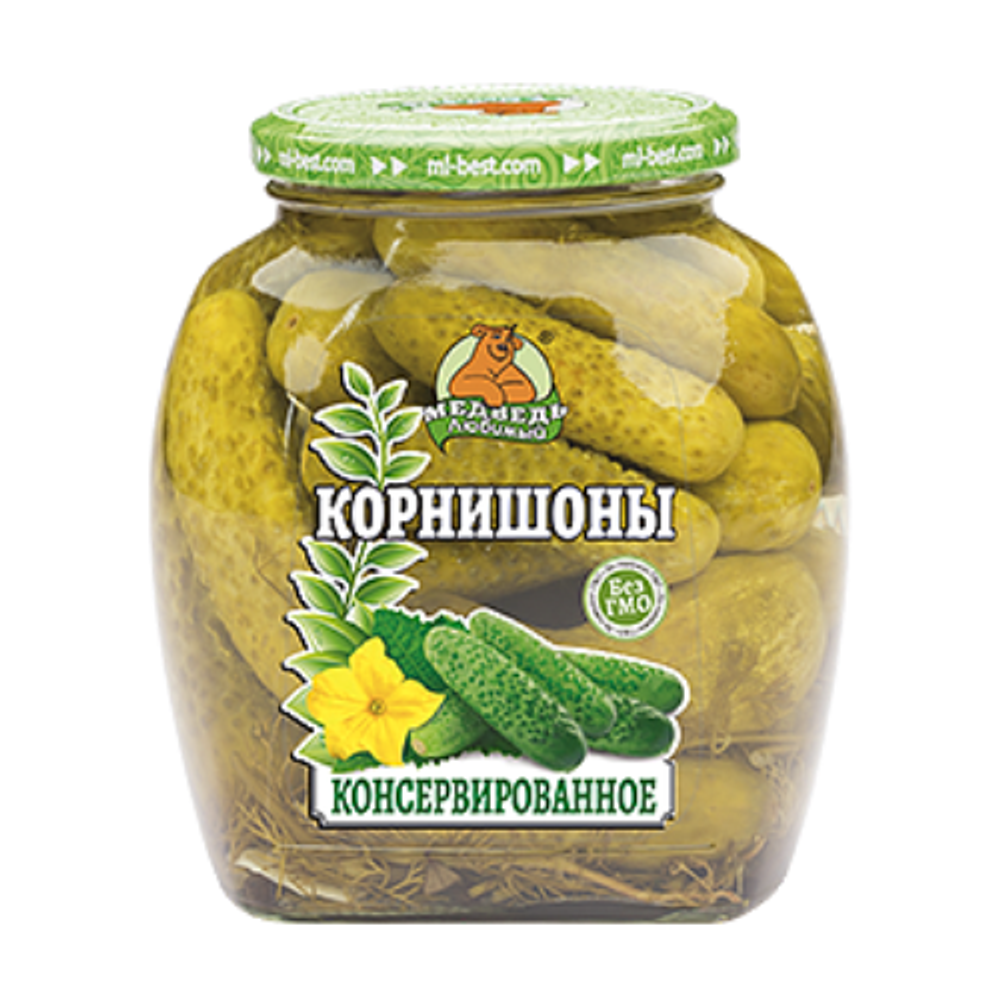 Огурчики 720 мл корнишоны премиум "Медведь любимый" ст/б  1/12