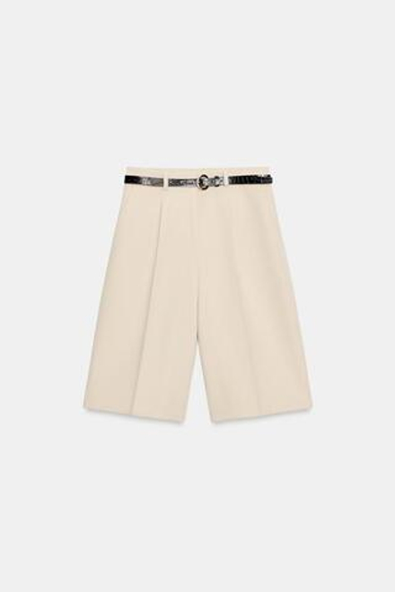ZARA ДЛИННЫЕ ШОРТЫ С РЕМНЁМ, ЦВЕТ СЛОНОВОЙ КОСТИ