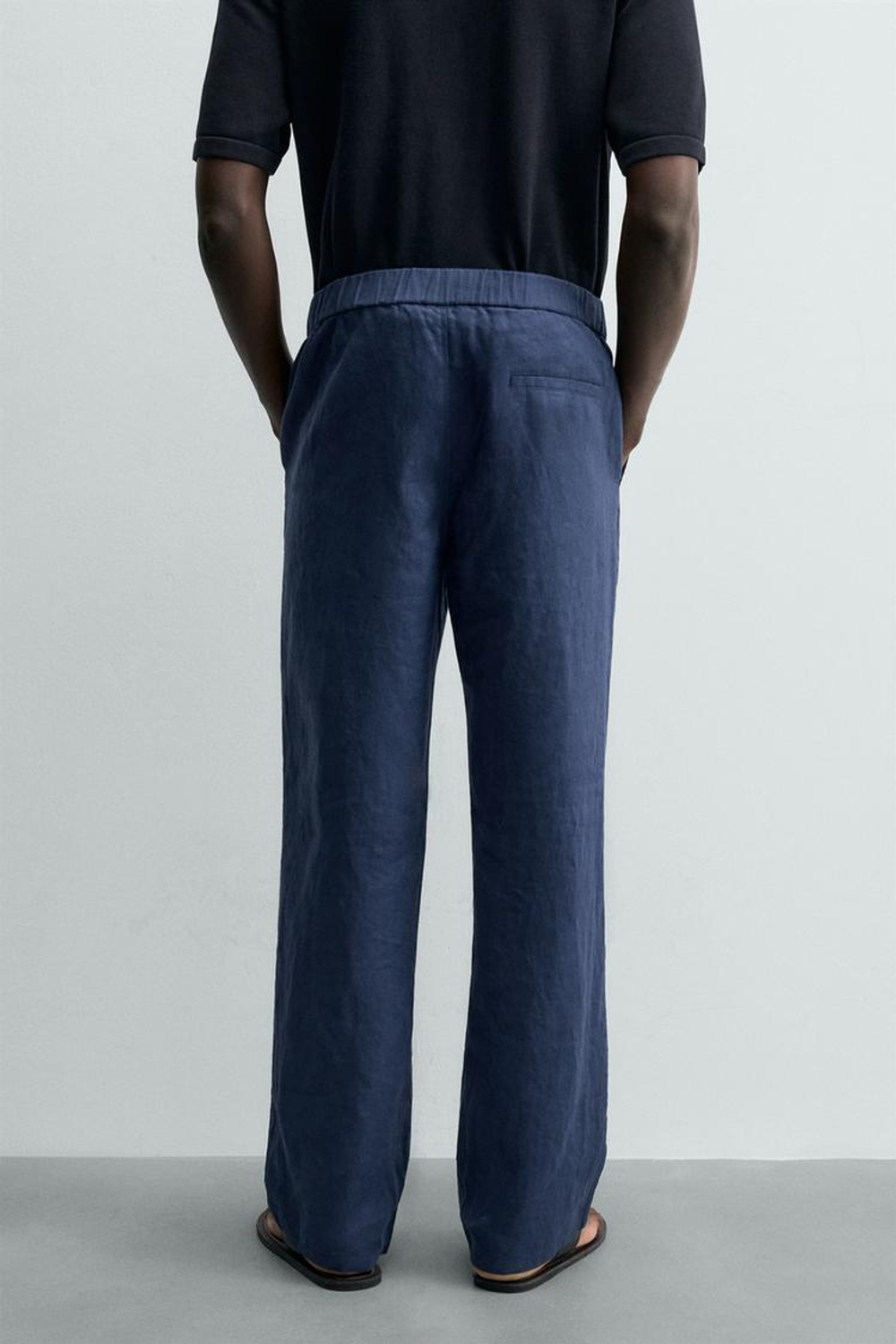 ZARA ЛЬНЯНЫЕ БРЮКИ REGULAR FIT, МОРСКОЙ СИНИЙ