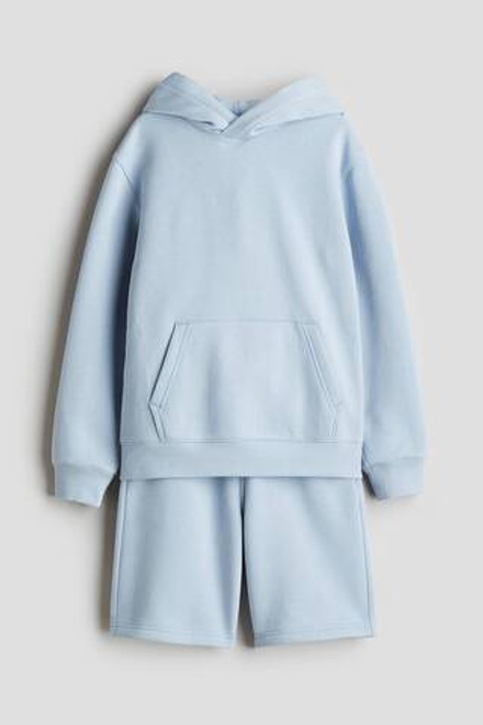 H&M Комплект из толстовки с капюшоном и шорт, светло-голубой