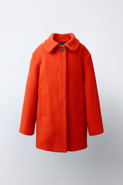 ZARA ПАЛЬТО ИЗ СМЕСОВОЙ ШЕРСТИ MANTECO, ЯРКО-ОРАНЖЕВЫЙ