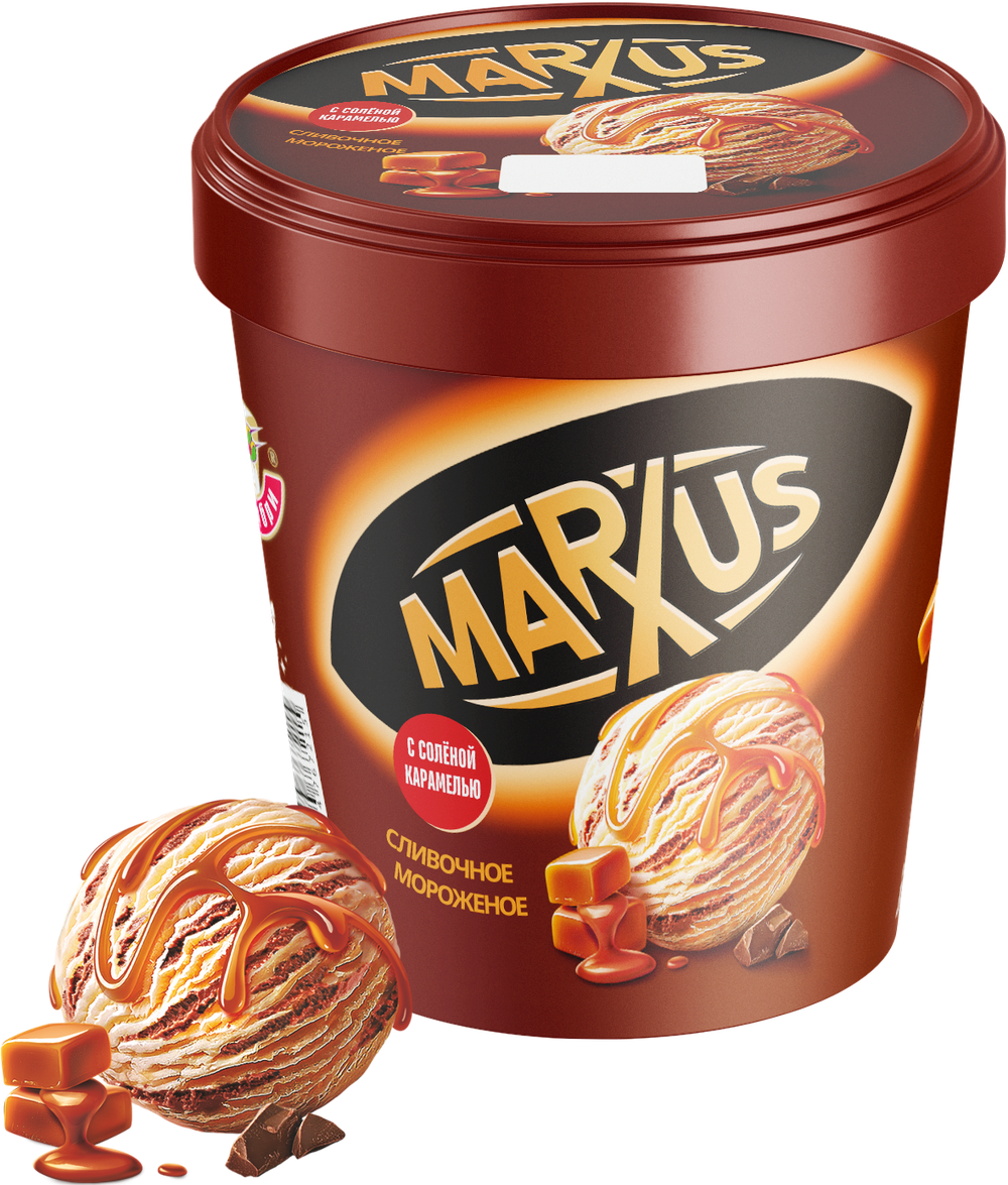 Мороженое СЛИВОЧНОЕ MARXUS с соленой карамелью и глазурью в бумажном ведерке 300гр 6шт