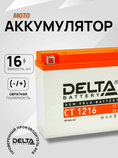 Аккумулятор DELTA Battery AGM 16 А/ч обратный R+ 205x70x162 мото EN 200 А