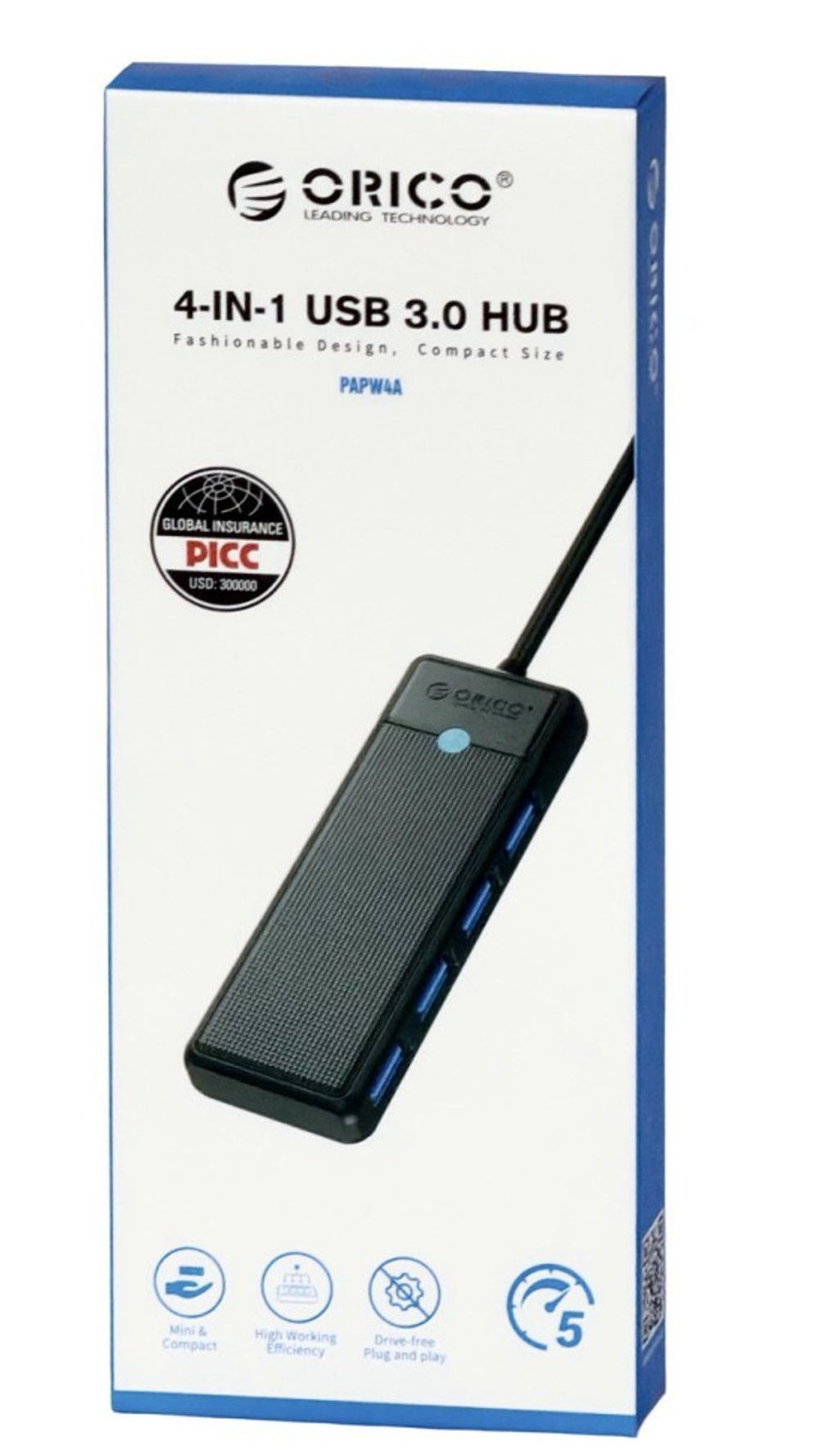 USB хаб Orico PAPW4A-U3-015-BK-EP USB3.0x4 черный
