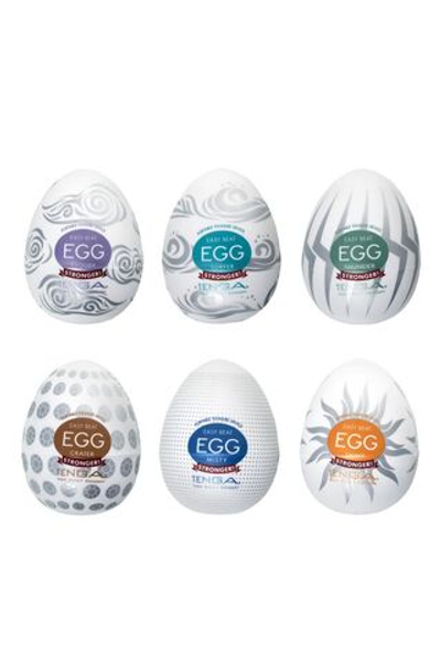 Набор из 6 мастурбаторов Tenga EGG II Hard Boiled с различным рельефом (Цвет: молочный)