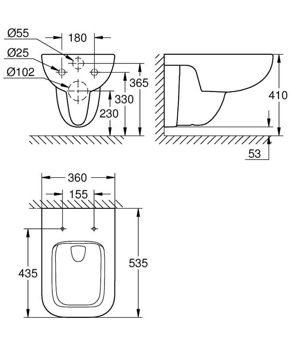 Унитаз подвесной GROHE Bau Edge Ceramic безободковый,
