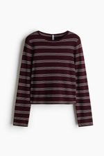 Тонкий трикотажный топ с длинными рукавами — Бордовый/В полоску - H&M